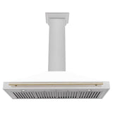 48'' Autograph Edition DuraSnow Stainless Steel Range Hood with White Matte Shell and Champagne Bronze Handle