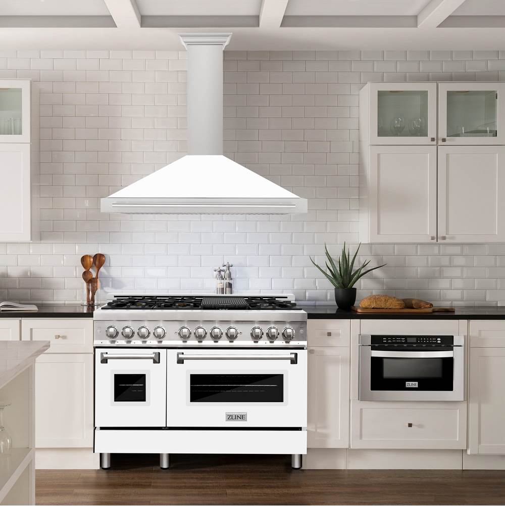48'' Stainless Steel Range Hood with White Matte Shell and Stainless Steel Handle