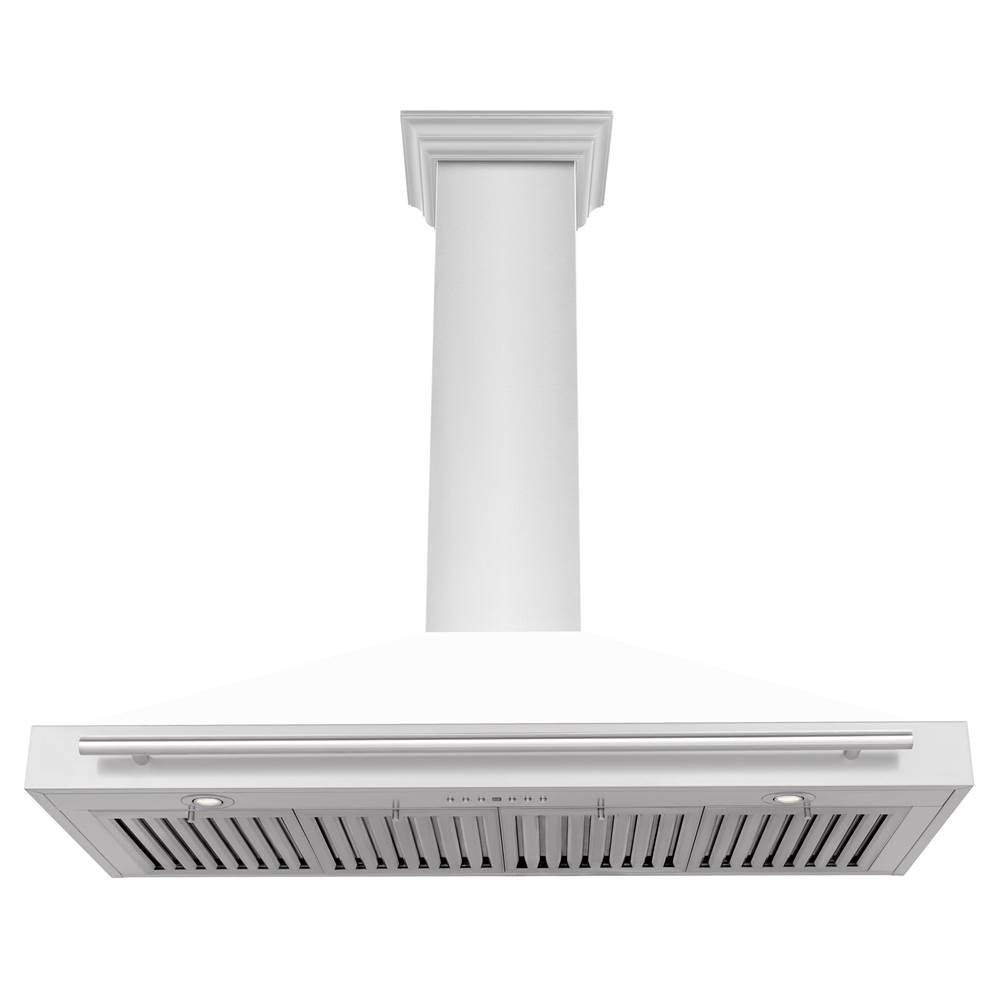 48'' Stainless Steel Range Hood with White Matte Shell and Stainless Steel Handle