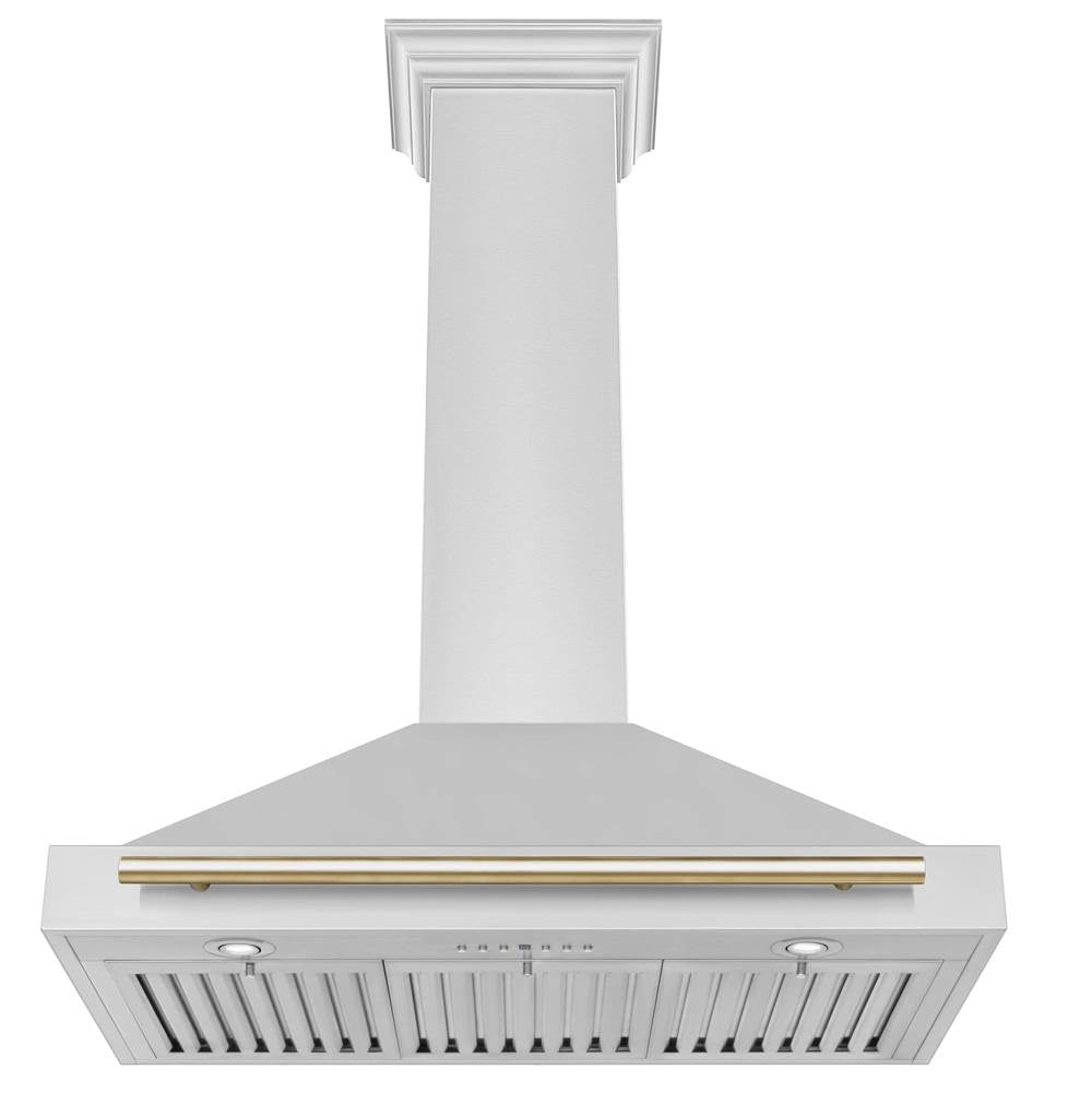 36'' Autograph Edition Stainless Steel Range Hood with Stainless Steel Shell and Champagne Bronze Accents