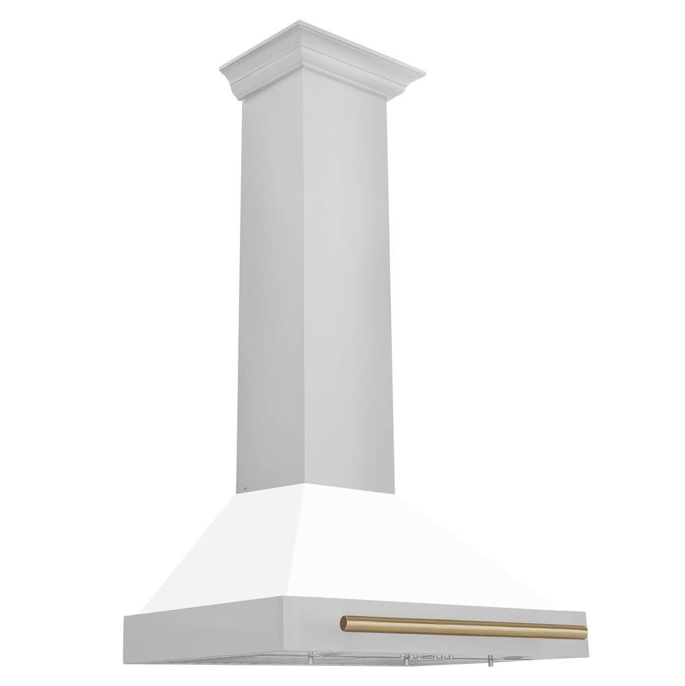 Z-Line - 30'' Autograph Edition Stainless Steel Range Hood with White Matte Shell and Champagne Bronze Accents - Champagne Bronze