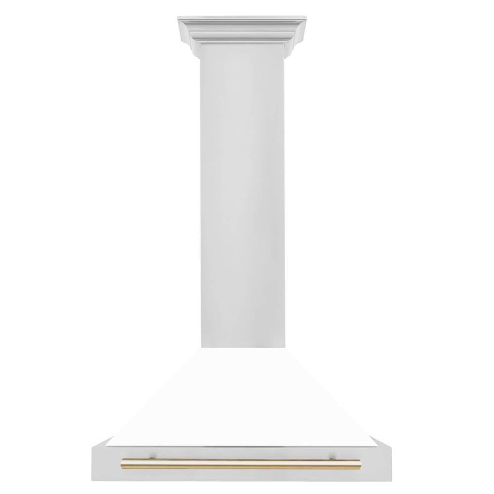 30'' Autograph Edition Stainless Steel Range Hood with White Matte Shell and Champagne Bronze Accents