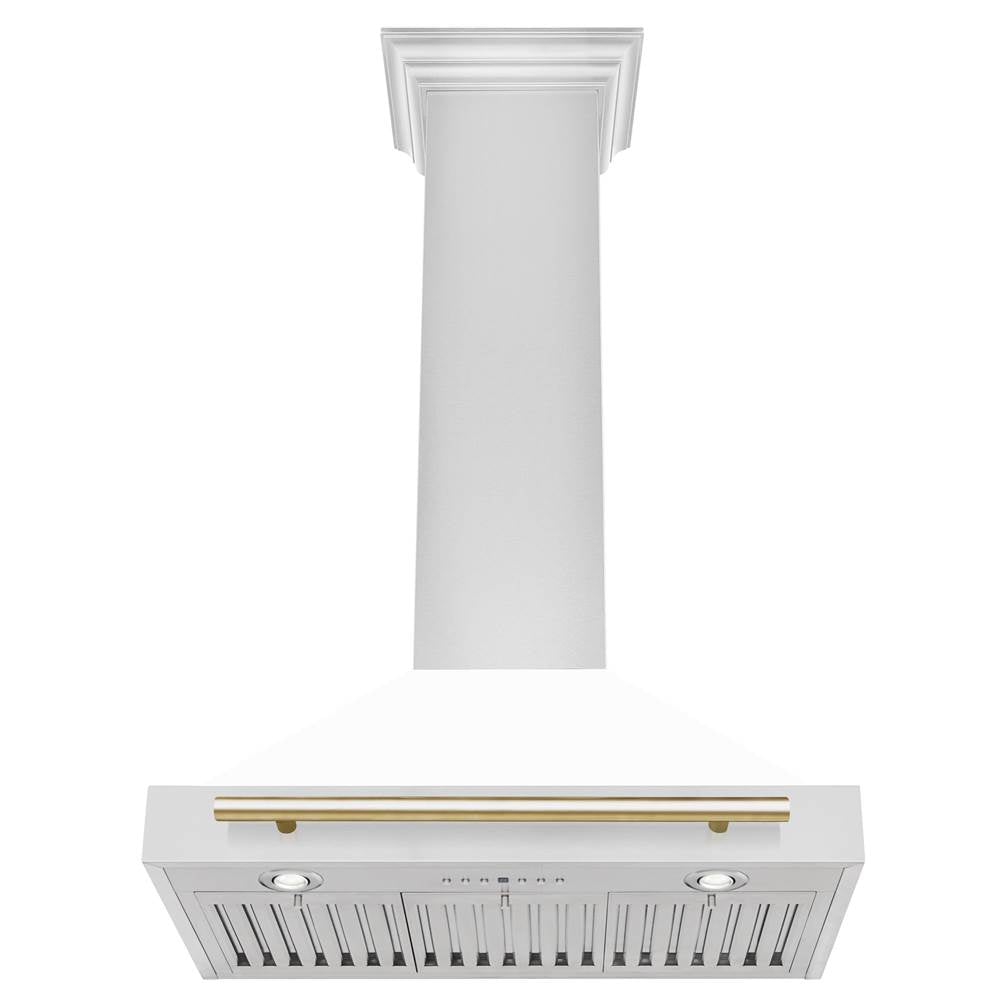 30'' Autograph Edition Stainless Steel Range Hood with White Matte Shell and Champagne Bronze Accents