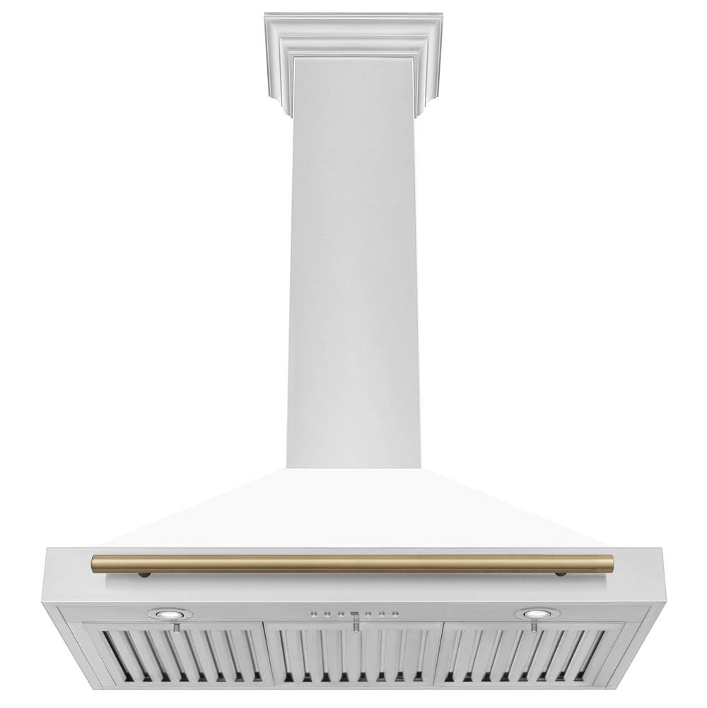 36'' Autograph Edition Stainless Steel Range Hood with White Matte Shell and Champagne Bronze Accents