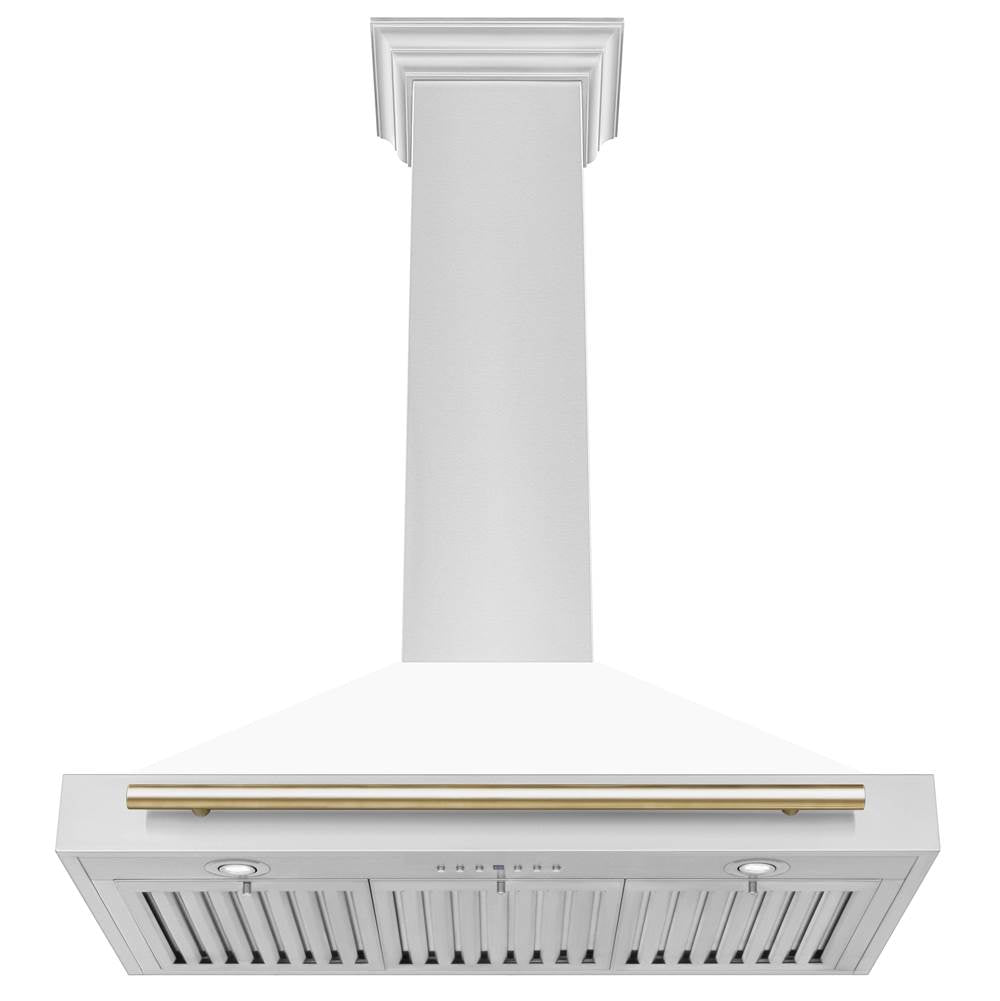 36'' Autograph Edition Stainless Steel Range Hood with White Matte Shell and Champagne Bronze Accents
