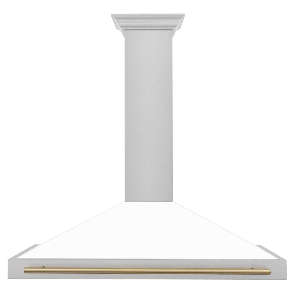 48'' Autograph Edition DuraSnow Stainless Steel Range Hood with White Matte Shell and Champagne Bronze Handle