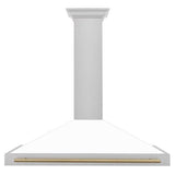 48'' Autograph Edition DuraSnow Stainless Steel Range Hood with White Matte Shell and Champagne Bronze Handle