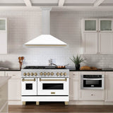 48'' Autograph Edition DuraSnow Stainless Steel Range Hood with White Matte Shell and Champagne Bronze Handle