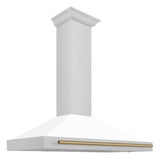 Z-Line - 48'' Autograph Edition DuraSnow Stainless Steel Range Hood with White Matte Shell and Champagne Bronze Handle - Champagne Bronze