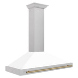 48'' Autograph Edition DuraSnow Stainless Steel Range Hood with White Matte Shell and Champagne Bronze Handle