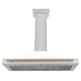 48'' Autograph Edition DuraSnow Stainless Steel Range Hood with White Matte Shell and Champagne Bronze Handle