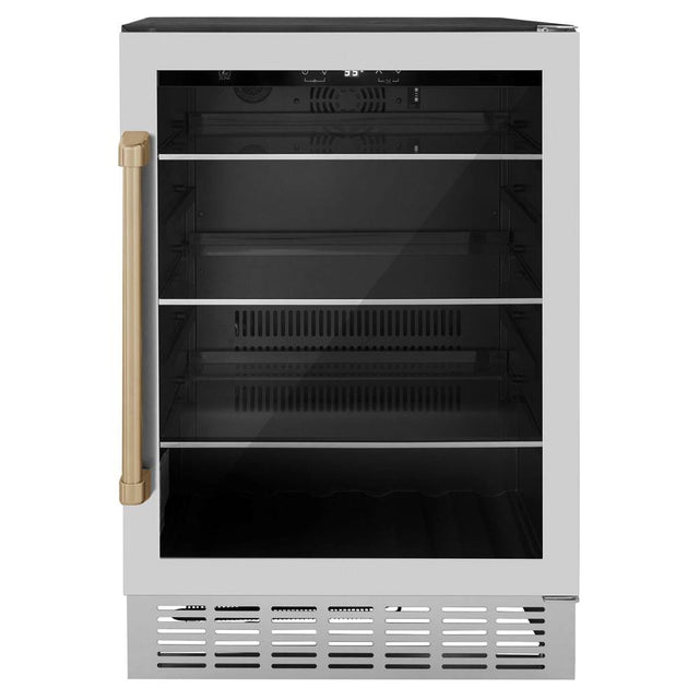Z-Line - 24'' Monument Autograph Edition 154 Can Beverage Fridge in Stainless Steel with Champagne Bronze Accents - Champagne Bronze