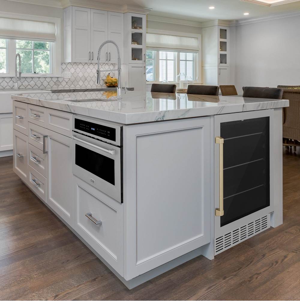 24'' Monument Autograph Edition 154 Can Beverage Fridge in Stainless Steel with Champagne Bronze Accents