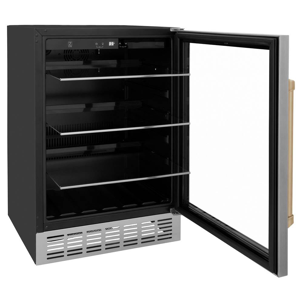24'' Monument Autograph Edition 154 Can Beverage Fridge in Stainless Steel with Champagne Bronze Accents