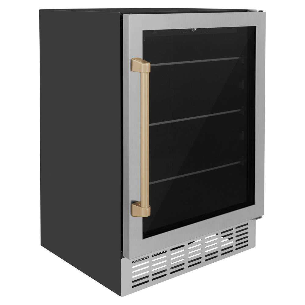 24'' Monument Autograph Edition 154 Can Beverage Fridge in Stainless Steel with Champagne Bronze Accents