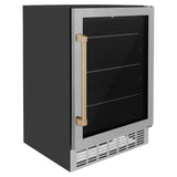 24'' Monument Autograph Edition 154 Can Beverage Fridge in Stainless Steel with Champagne Bronze Accents