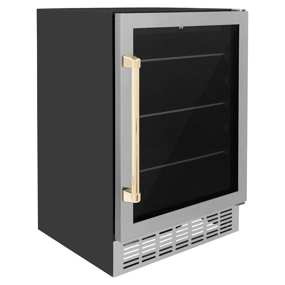 24'' Monument Autograph Edition 154 Can Beverage Fridge in Stainless Steel with Champagne Bronze Accents