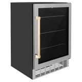 24'' Monument Autograph Edition 154 Can Beverage Fridge in Stainless Steel with Champagne Bronze Accents