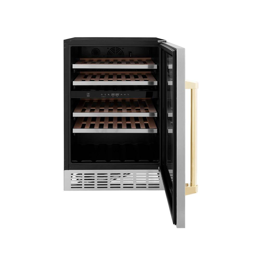 24'' Monument Autograph Edition Dual Zone 44-Bottle Wine Cooler in Stainless Steel with Champagne Bronze Accents