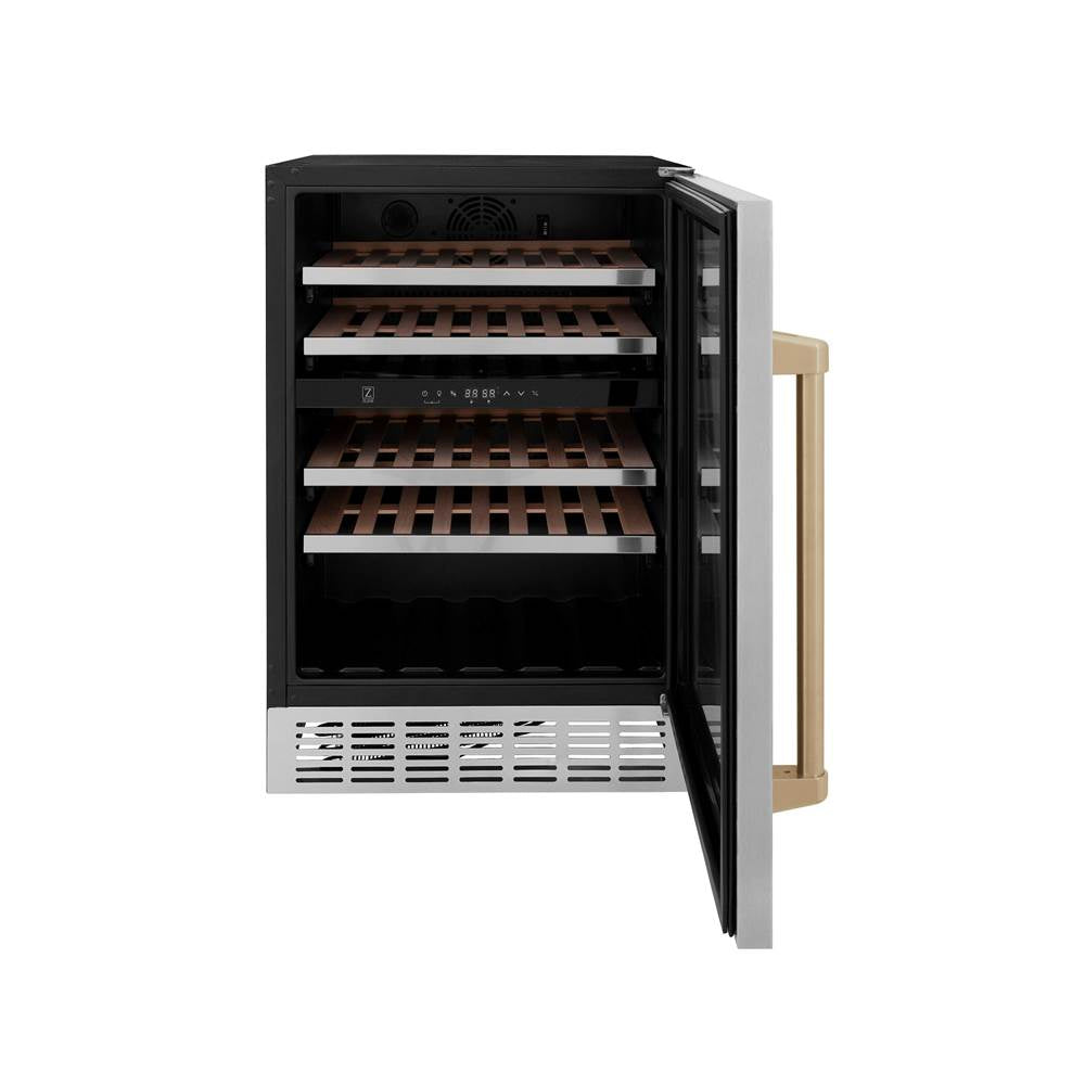 24'' Monument Autograph Edition Dual Zone 44-Bottle Wine Cooler in Stainless Steel with Champagne Bronze Accents