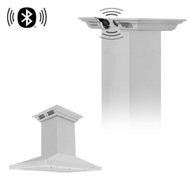 Z-Line - 42'' CrownSoundEDucted Vent Island Mount Range Hood in Stainless Steel with Built-in Bluetooth Speakers
