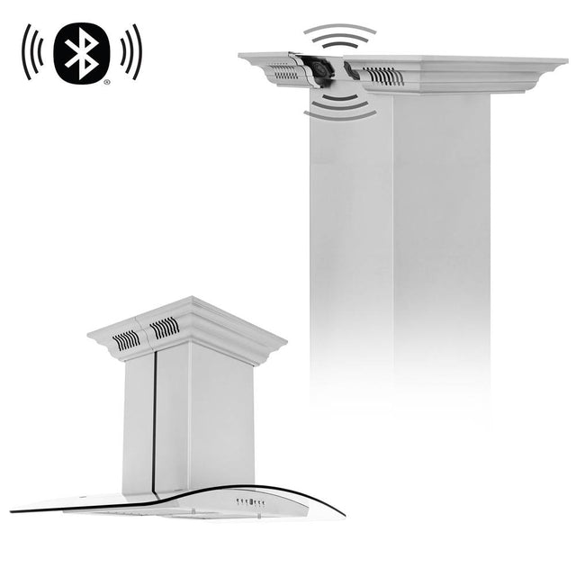 Z-Line - 30'' Island Mount Range Hood in Stainless Steel with Built-in CrownSound Bluetooth Speakers