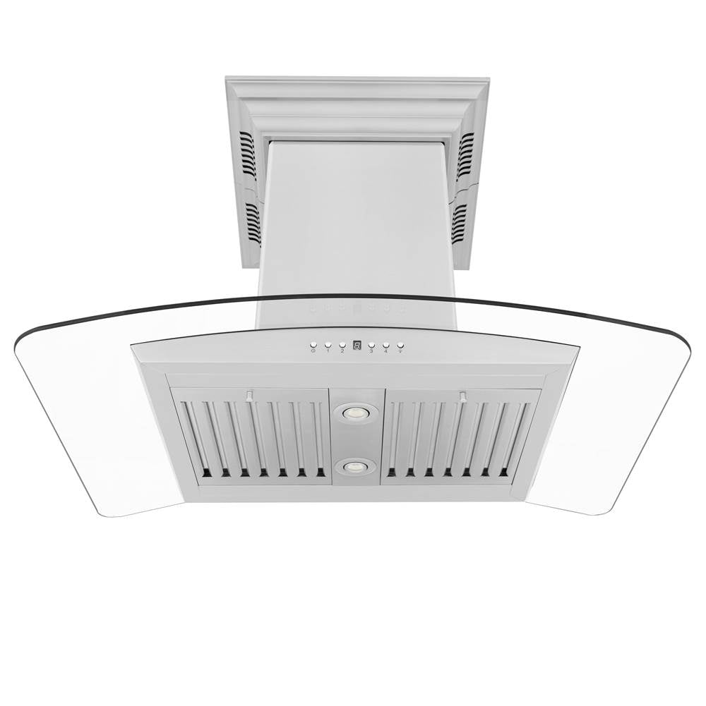 Z-Line - 36'' Island Mount Range Hood in Stainless Steel with Built-in CrownSound Bluetooth Speakers