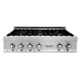 36'' Porcelain Gas Stovetop in Stainless Steel with Brass Burners