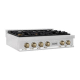 Autograph Edition 36'' Porcelain Rangetop with 6 Gas Burners in DuraSnow Stainless Steel and Champagne Bronze Accents