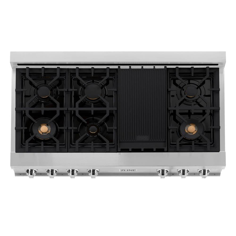 48'' Porcelain Gas Stovetop in Stainless Steel with Brass Burners