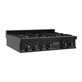 Z-Line - 36'' Porcelain Gas Stovetop in Black Stainless with Brass Burners - Black Stainless Steel