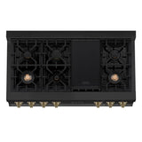 Autograph Edition 48'' Porcelain Rangetop with 7 Gas Burners in Black Stainless Steel and Champagne Bronze Accents