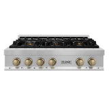 Autograph Edition 36'' Porcelain Rangetop with 6 Gas Burners in Stainless Steel and Champagne Bronze Accents