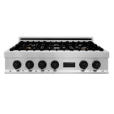 Autograph Edition 36'' Porcelain Rangetop with 6 Gas Burners in Stainless Steel and Champagne Bronze Accents