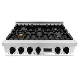 Autograph Edition 36'' Porcelain Rangetop with 6 Gas Burners in Stainless Steel and Champagne Bronze Accents