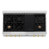 Autograph Edition 48'' Porcelain Rangetop with 7 Gas Burners in Stainless Steel and Champagne Bronze Accents