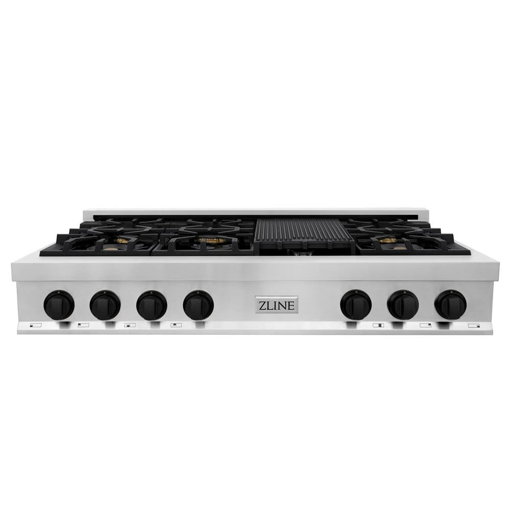 Autograph Edition 48'' Porcelain Rangetop with 7 Gas Burners in Stainless Steel and Champagne Bronze Accents