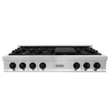 Autograph Edition 48'' Porcelain Rangetop with 7 Gas Burners in Stainless Steel and Champagne Bronze Accents