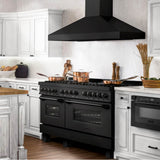 60'' 7.4 cu. ft. Dual Fuel Range with Gas Stove and Electric Oven in Black Stainless Steel with Brass Burners