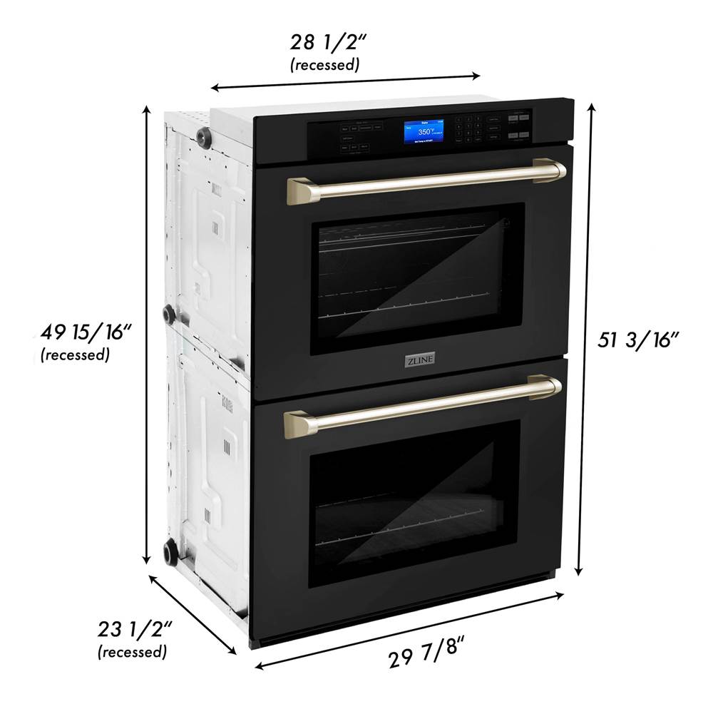 30'' Autograph Edition Double Wall Oven with Self Clean and True Conection in Black Stainless Steel and Champagne Bronze