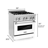 30'' 4.0 cu. ft. Electric Oven and Gas Cooktop Dual Fuel Range with Griddle and White Matte Door in Stainless Steel