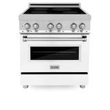 30'' 4.0 cu. ft. Induction Range with a 4 Element Stove and Electric Oven in White Matte