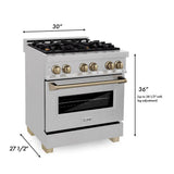 Autograph Edition 30'' 4.0 cu.' Dual Fuel Range with Gas Stove and Electric Oven in DuraSnow Stainless Steel with Champagne Bronze Accents