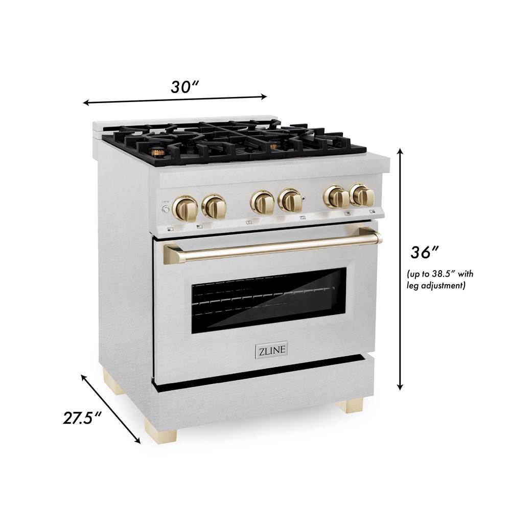 Autograph Edition 30'' 4.0 cu.' Dual Fuel Range with Gas Stove and Electric Oven in DuraSnow Stainless Steel with Champagne Bronze Accents