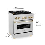 Autograph Edition 30'' 4.0 cu.' Dual Fuel Range with Gas Stove and Electric Oven in DuraSnow Stainless Steel with Champagne Bronze Accents