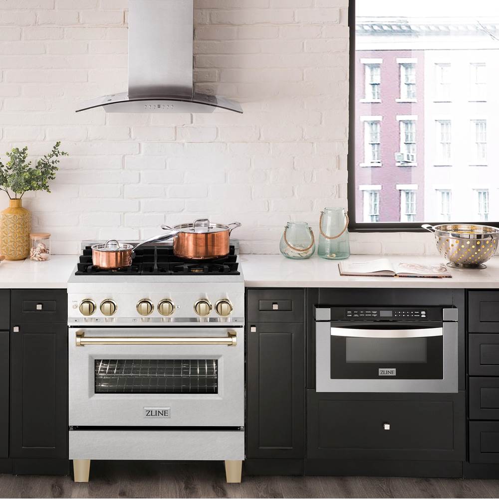 Autograph Edition 30'' 4.0 cu.' Dual Fuel Range with Gas Stove and Electric Oven in DuraSnow Stainless Steel with Champagne Bronze Accents