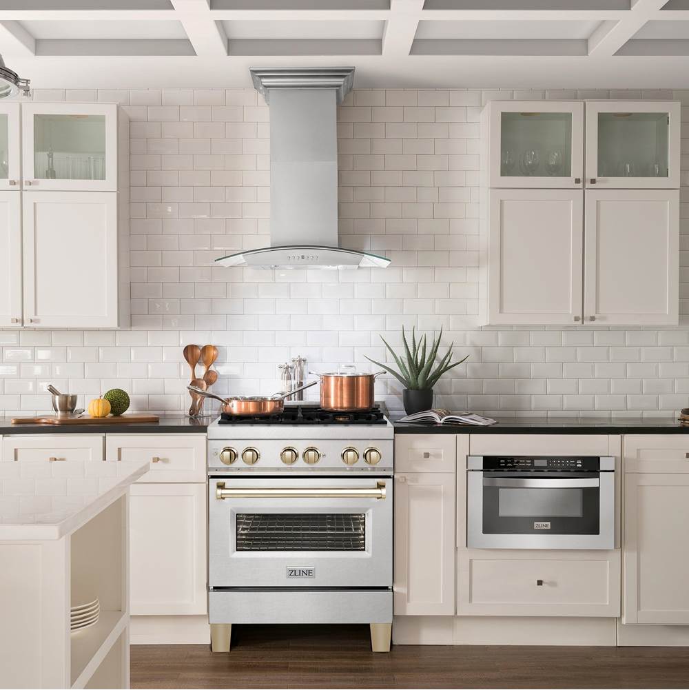 Autograph Edition 30'' 4.0 cu.' Dual Fuel Range with Gas Stove and Electric Oven in DuraSnow Stainless Steel with Champagne Bronze Accents
