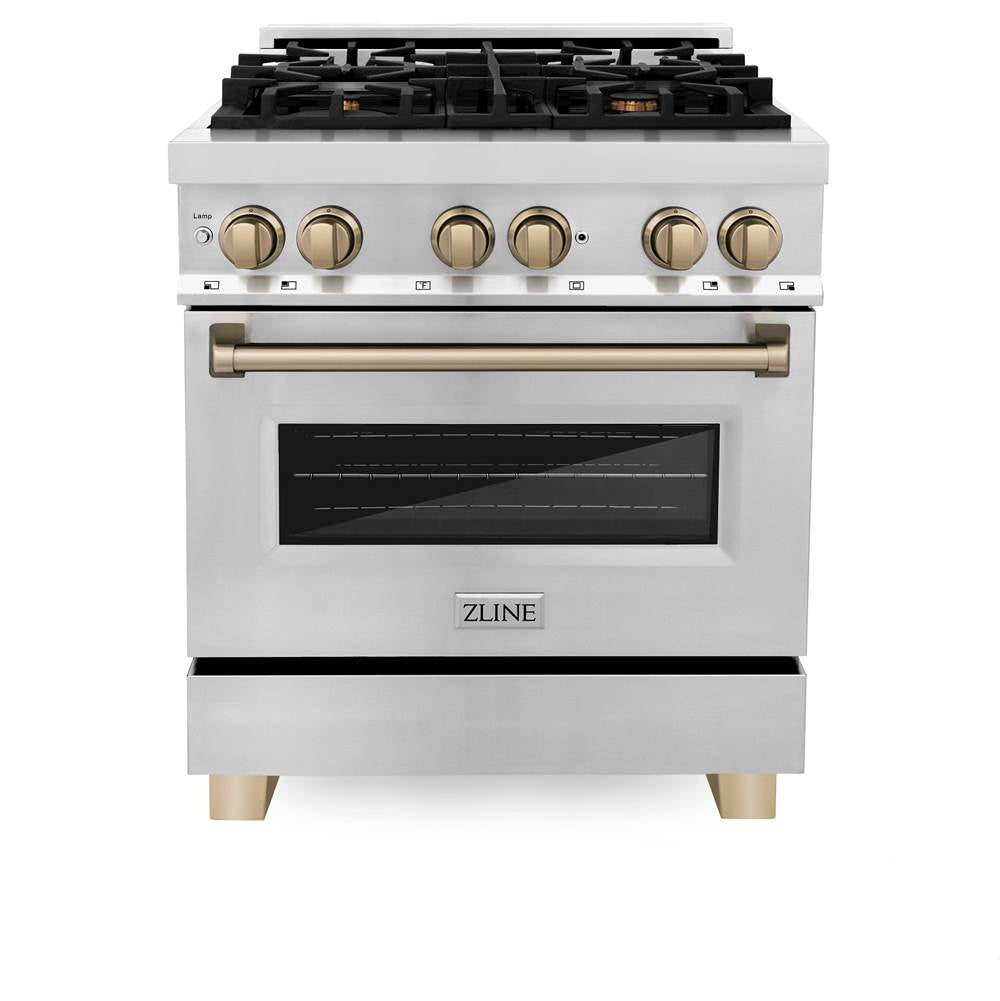 Autograph Edition 30'' 4.0 cu.' Dual Fuel Range with Gas Stove and Electric Oven in Stainless Steel with Champagne Bronze Accents