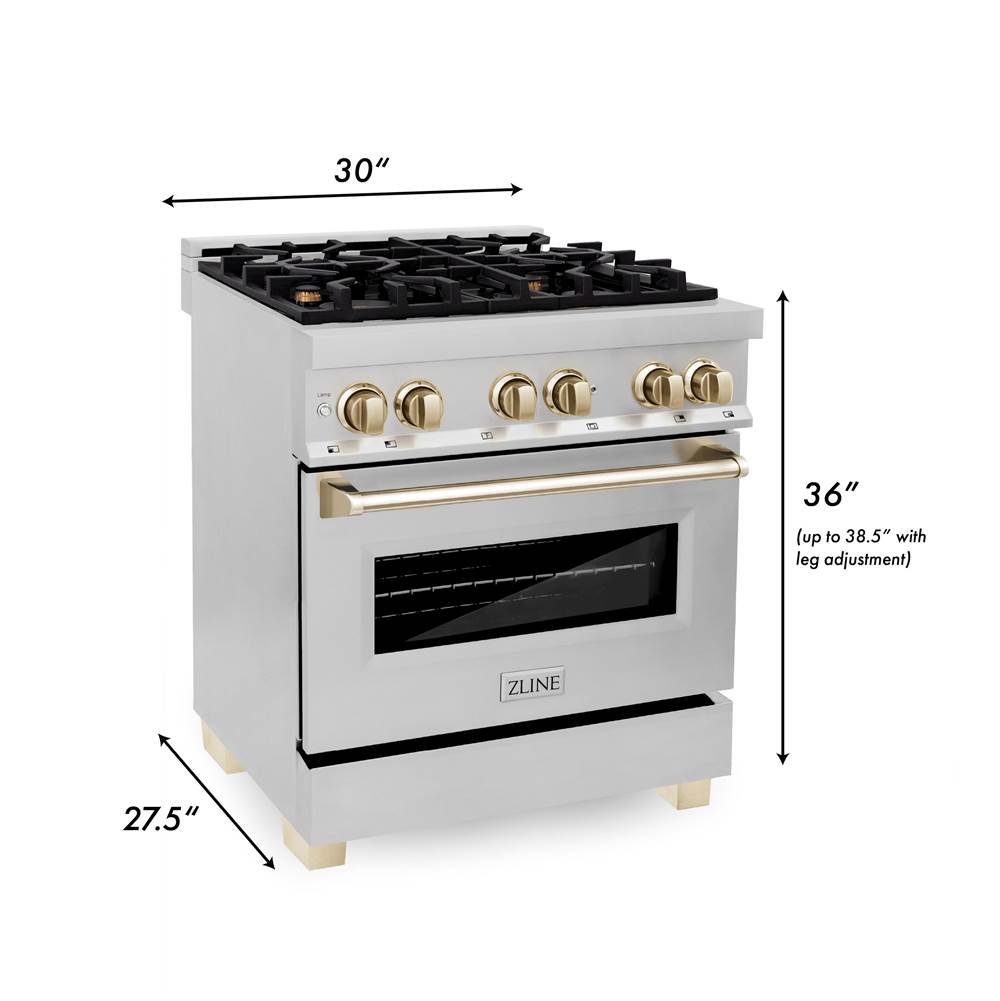Autograph Edition 30'' 4.0 cu.' Dual Fuel Range with Gas Stove and Electric Oven in Stainless Steel with Champagne Bronze Accents