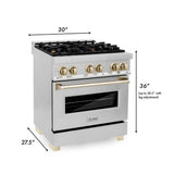 Autograph Edition 30'' 4.0 cu.' Dual Fuel Range with Gas Stove and Electric Oven in Stainless Steel with Champagne Bronze Accents